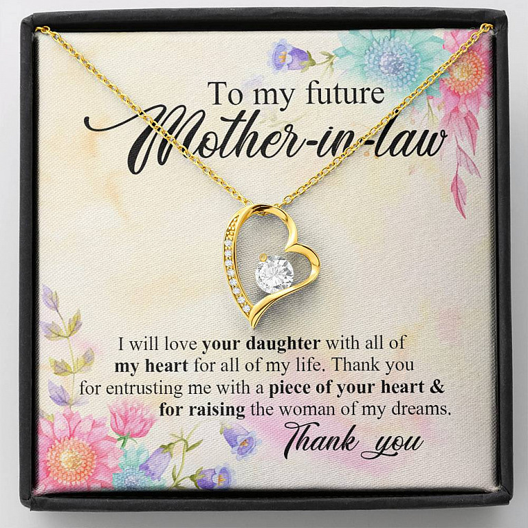 To My Future Mother In Law I Will Love Your Daughter With All Of My Heart From Groom Forever Love Heart Pendant Necklace - Forever Love Necklace (18K Yellow Gold)