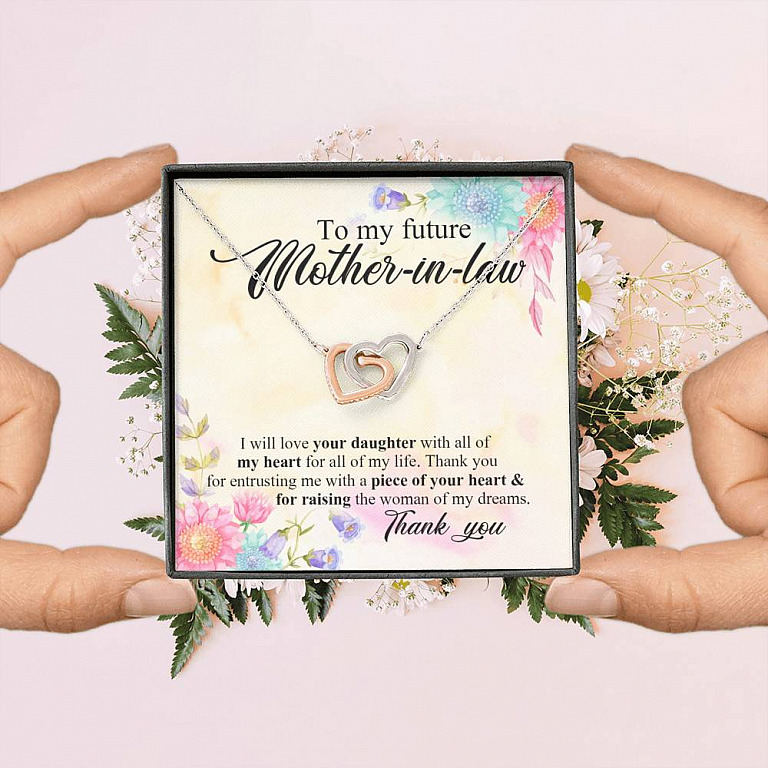 To My Future Mother In Law I Will Love Your Daughter With All Of My Heart From Groom Interlocking Hearts Pendant Necklace