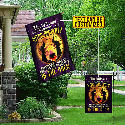 Alternative view of Personalized Family Name Warning Witch Property Trespassers Will Be Used As Ingredients Garden Flag - House Flag