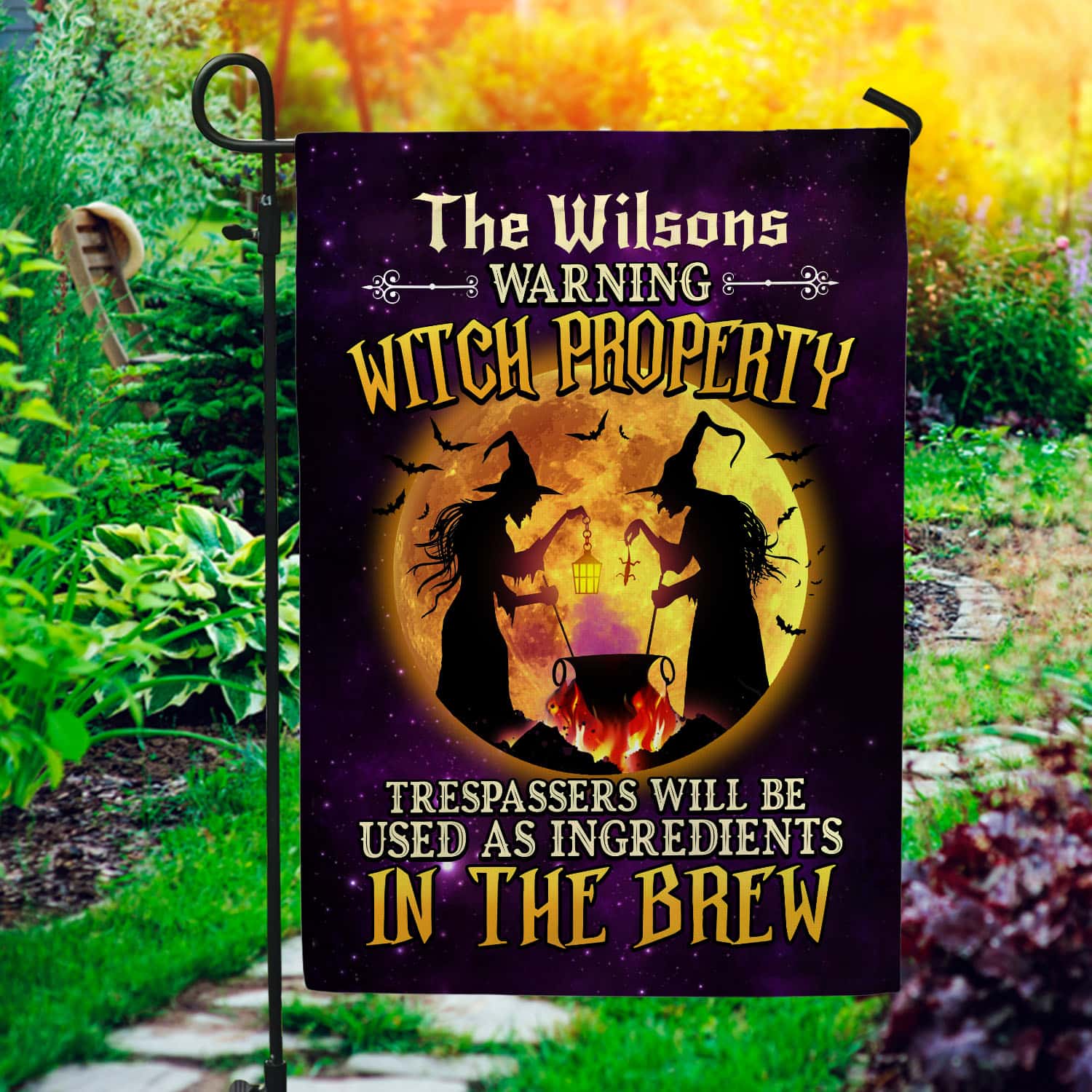 14Th. Warning Property Garden Flag Mockup 1