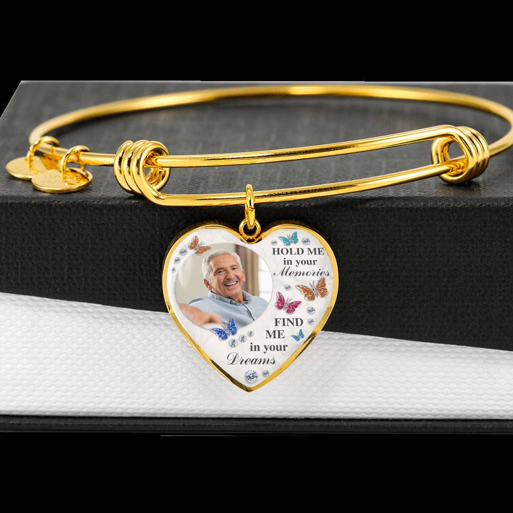 Personalized Photo Hold Me In Your Memories Find Me In Your Dreams Memorial Luxury Heart Pendant Necklace