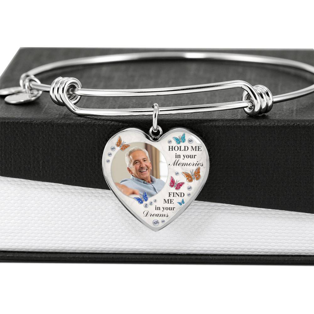 Personalized Photo Hold Me In Your Memories Find Me In Your Dreams Memorial Luxury Heart Pendant Necklace