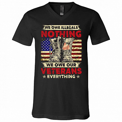 owe veterans (tee), Black, V-Neck T-Shirt