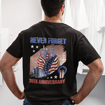 Alternative view of 9/11 Never Forget 20th Anniversary Print On Back Only T-shirt - 9-11-01 Remembrance Shirt