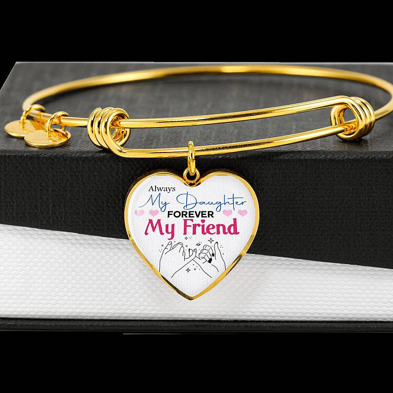 Always My Daughter Forever My Friend Mom and Daughter Matching Gifts Heart Pendant Necklace - Bangle