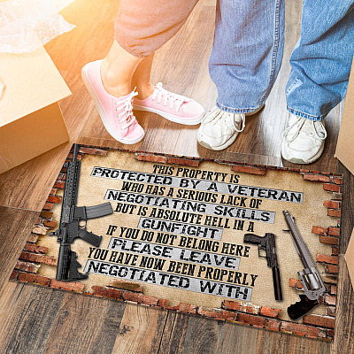 Alternative view of This Property Is Protected By A Veteran Who Has A Serious Lack Of Negotiating Skills House Doormat - Funny Veteran Outdoor Doormat