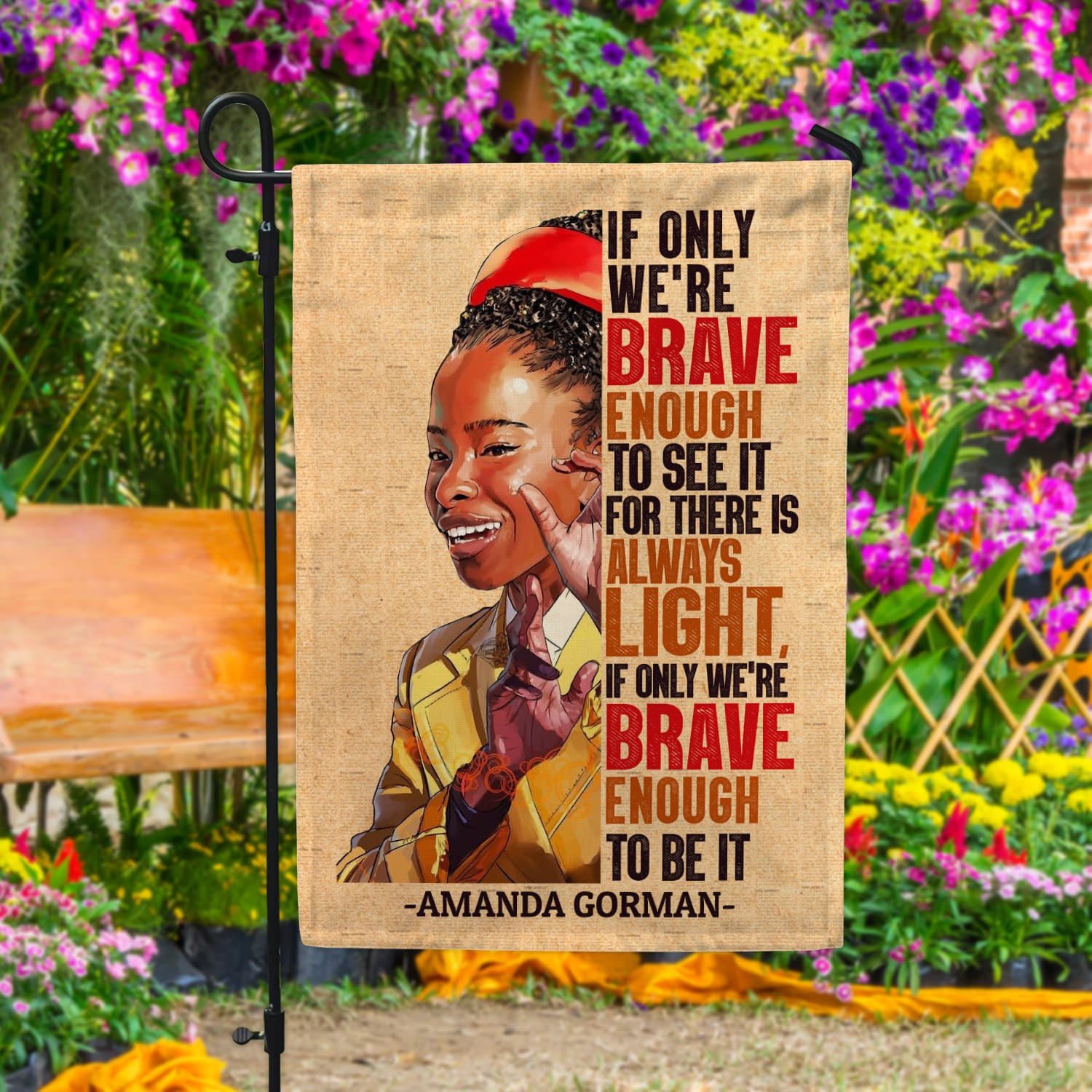 11KNG. Amanda Gorman 30x40 Garden Flag Mockup 4