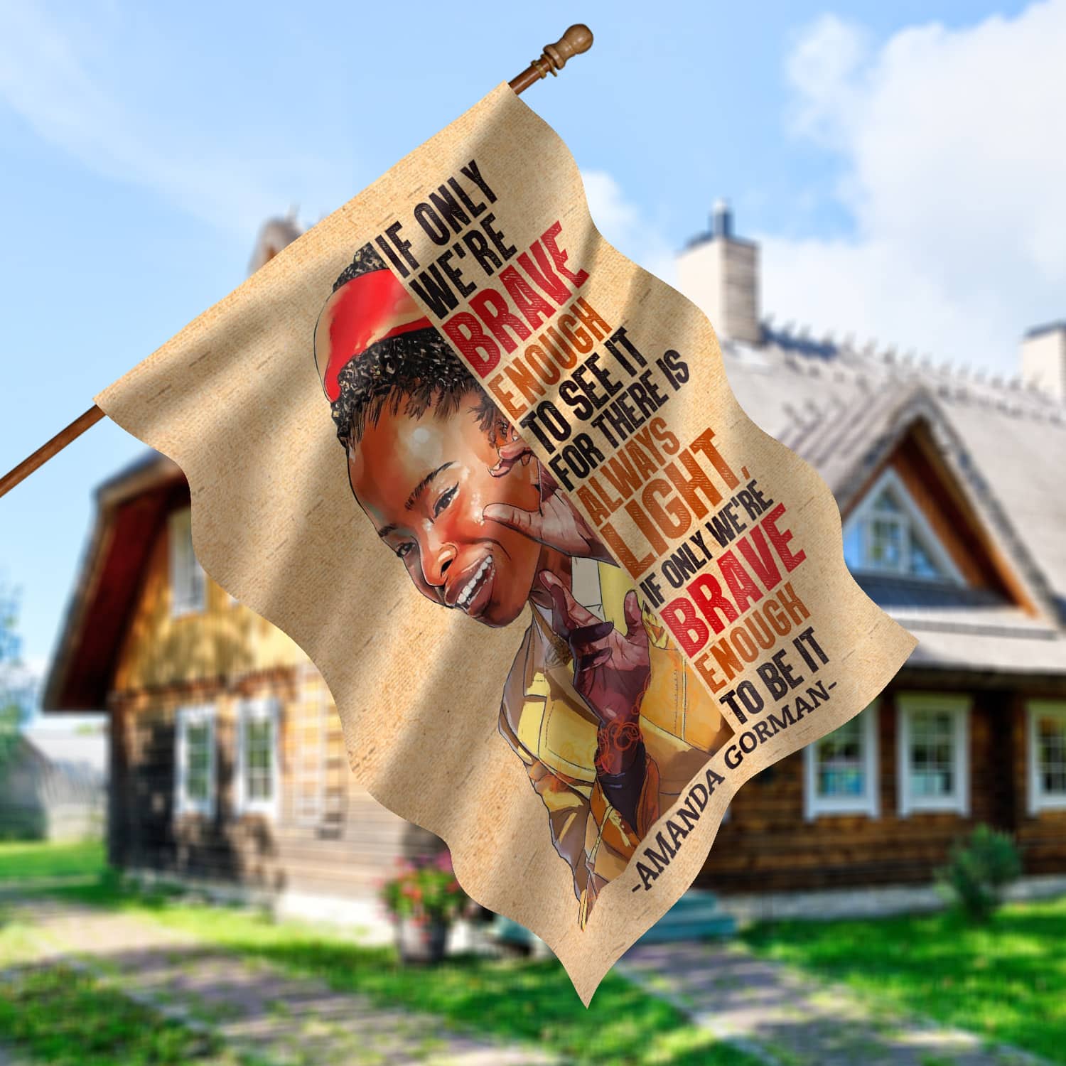 11KNG. Amanda Gorman 30x40 House Flag Mockup 5