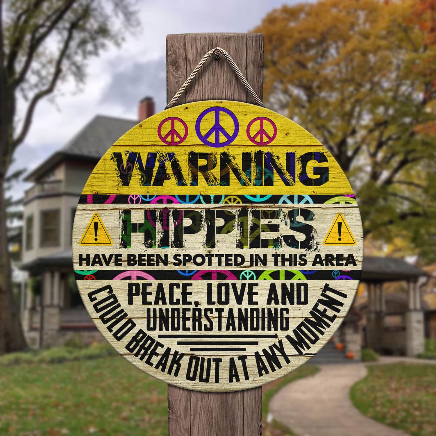 5VT. Warning Hippies Metal Door Sign Door Sign Mockup 3
