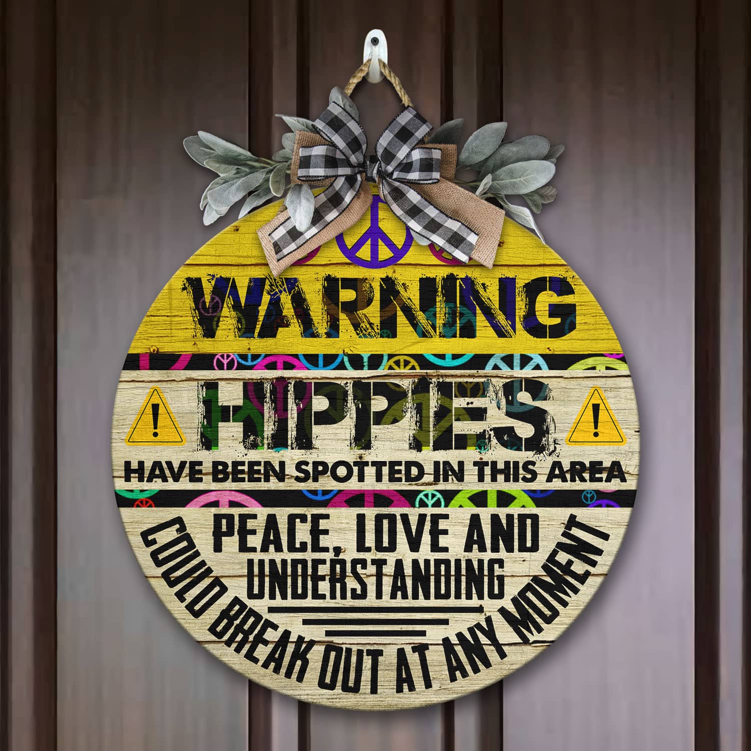 5VT. Warning Hippies Metal Door Sign Door Sign Mockup 7