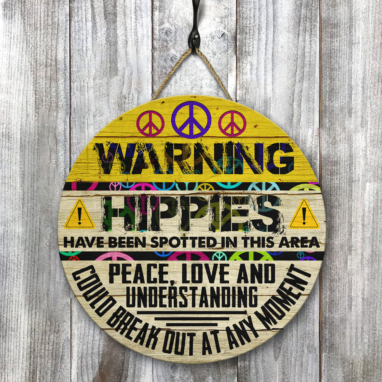 5VT. Warning Hippies Metal Door Sign Door Sign Mockup 8