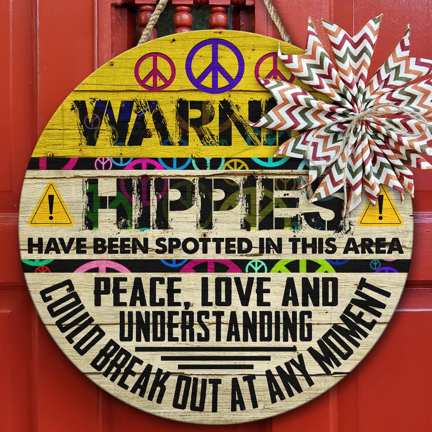 5VT. Warning Hippies Metal Door Sign Door Sign Mockup 10