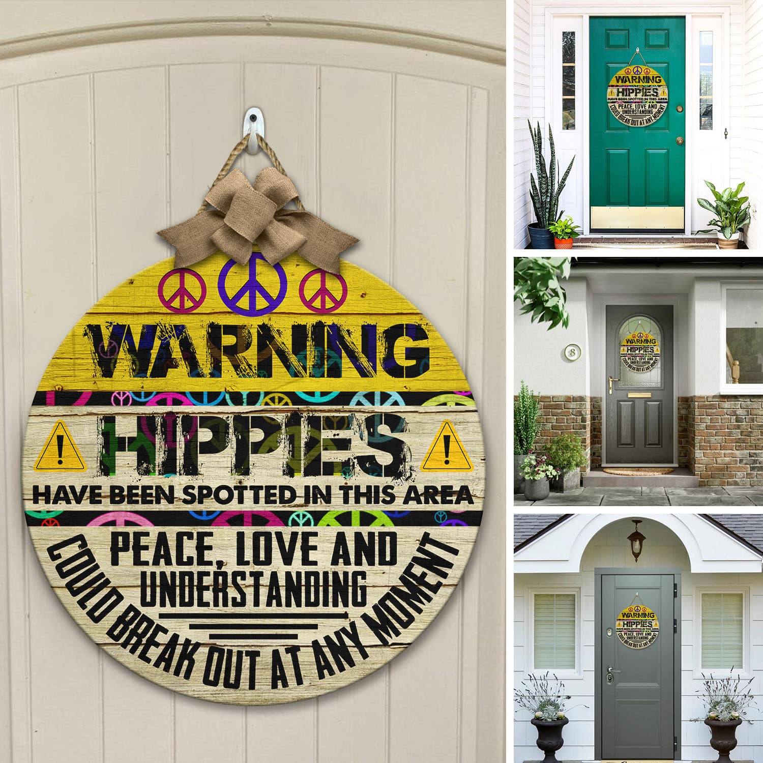 5VT. Warning Hippies Metal Door Sign Door Sign Mockup 12