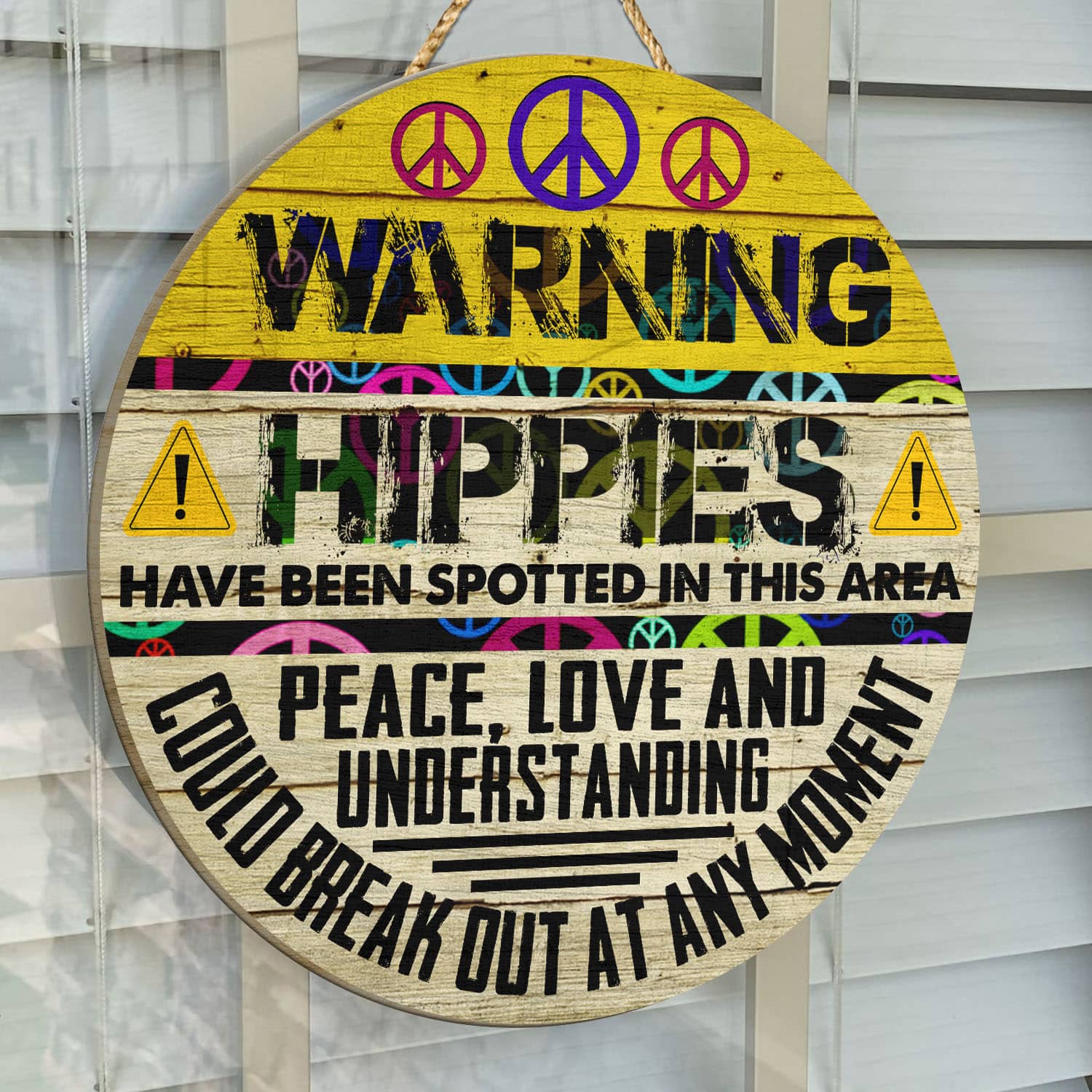 5VT. Warning Hippies Metal Door Sign Door Sign Mockup 14