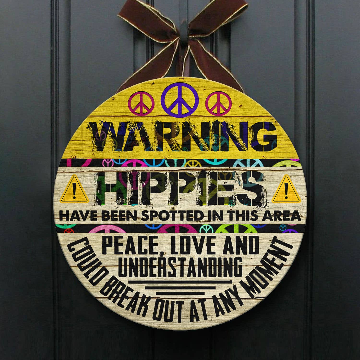 5VT. Warning Hippies Metal Door Sign Door Sign Mockup 1