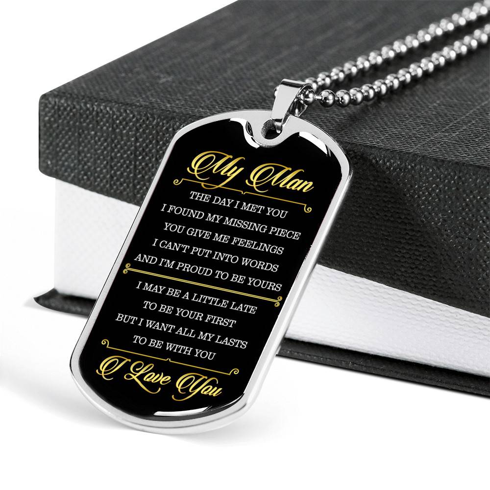 Gifts to My Man the Day I Met You I Found My Missing Piece I Love You Dog Tag Pendant Necklace