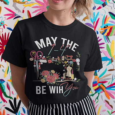 May The 1/4 Be With You T-Shirt V-neck - Funny Sewing Shirt - Sewing Machine Quilting Shirt