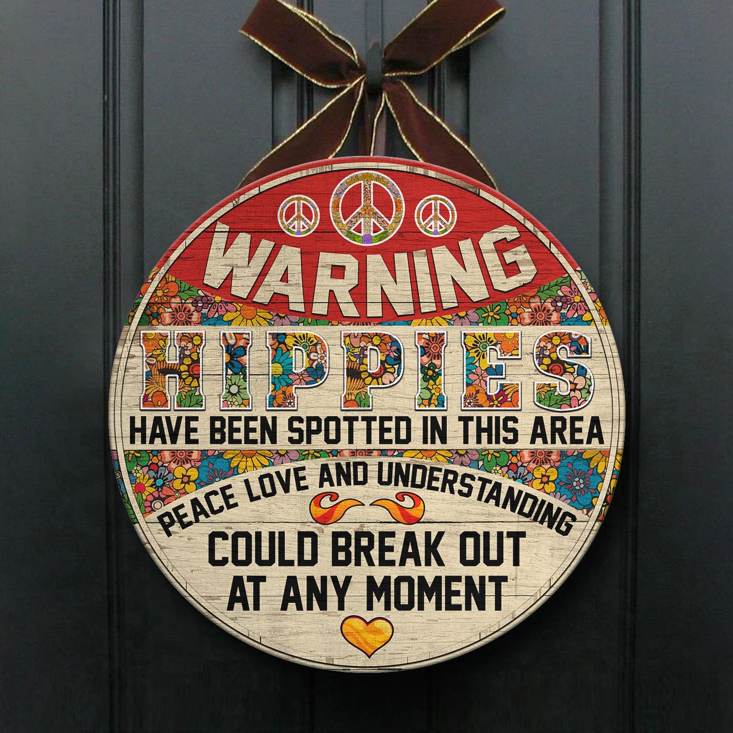 2UT. Warning Hippies Door Sign Mockup 1