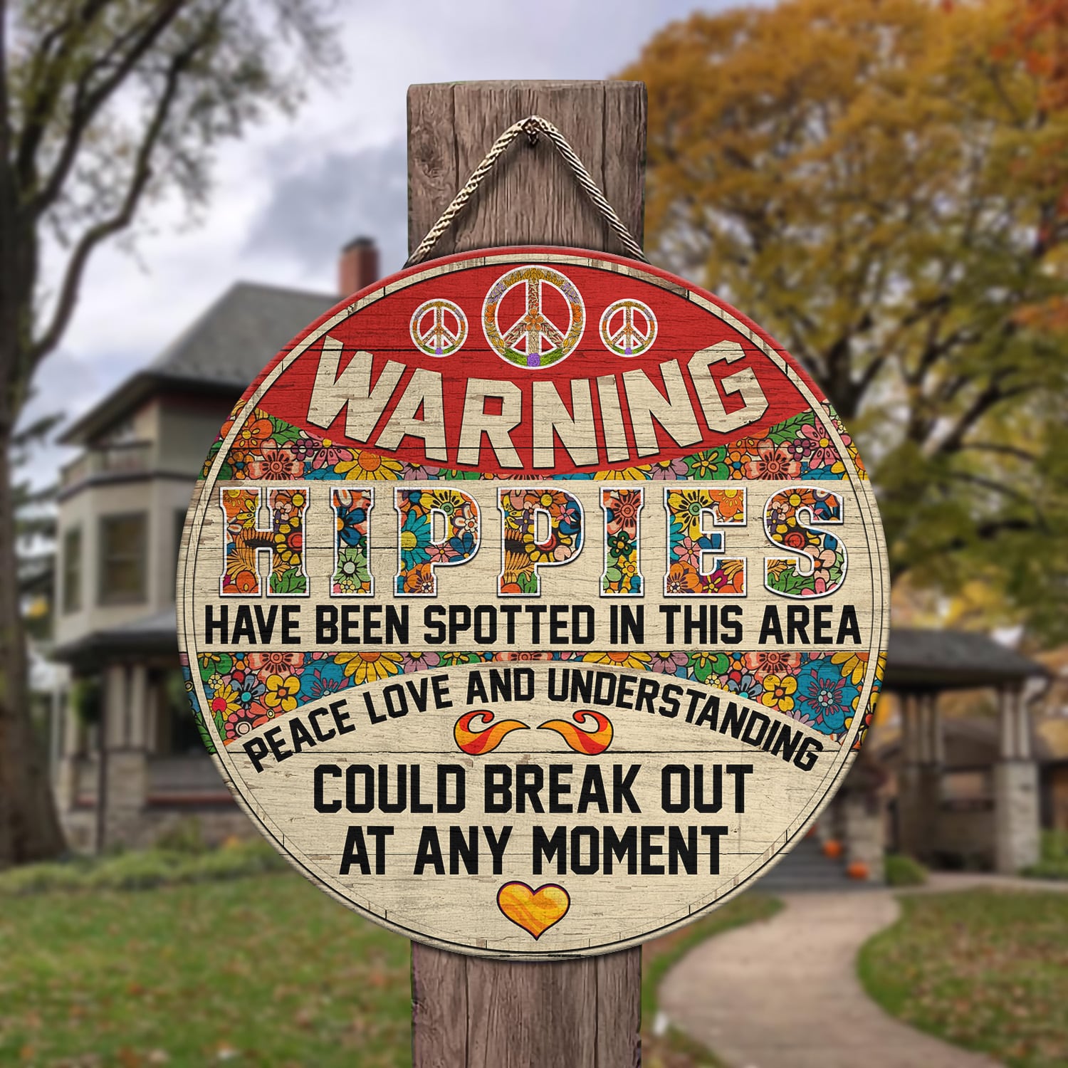 2UT. Warning Hippies Door Sign Mockup 3
