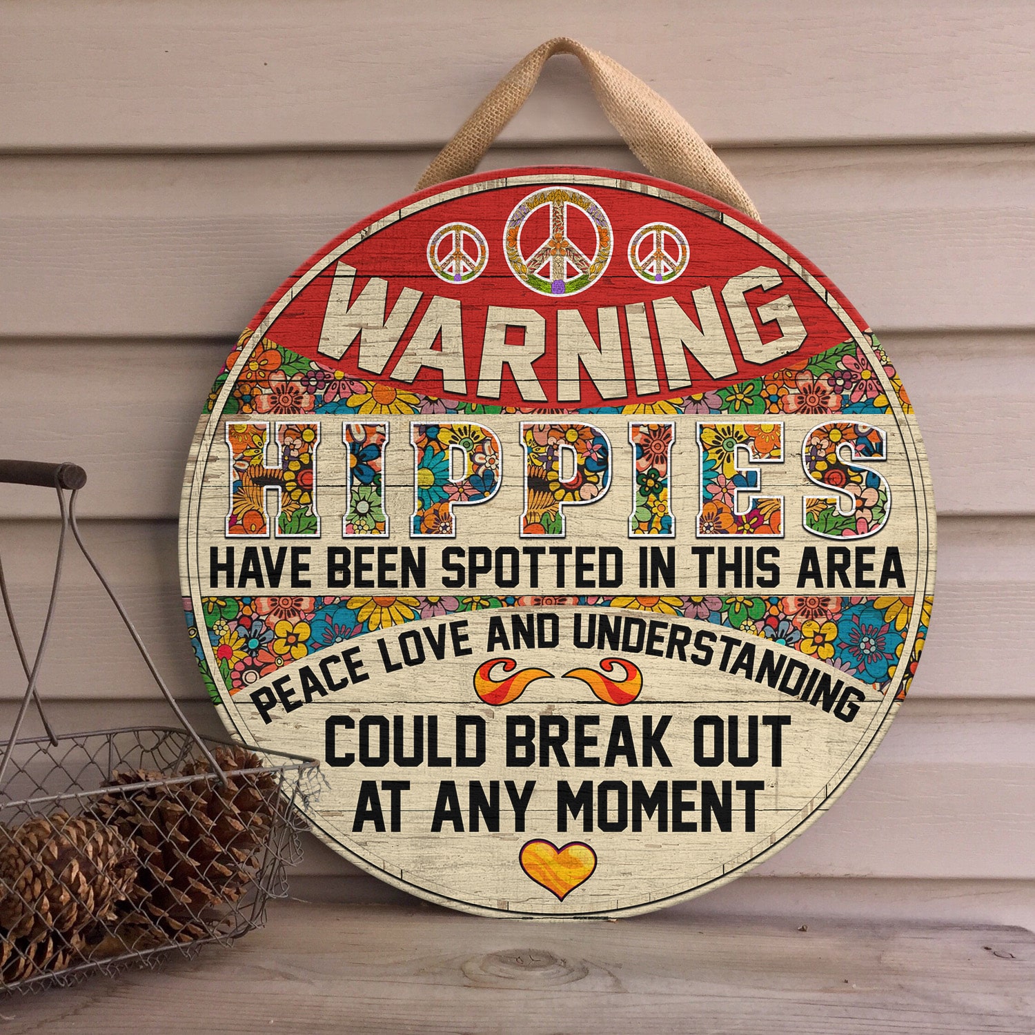 2UT. Warning Hippies Door Sign Mockup 4