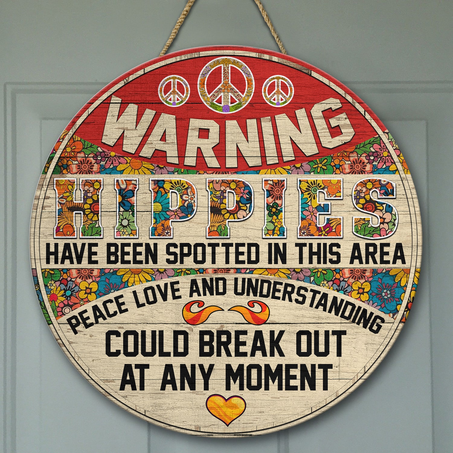 2UT. Warning Hippies Door Sign Mockup 9
