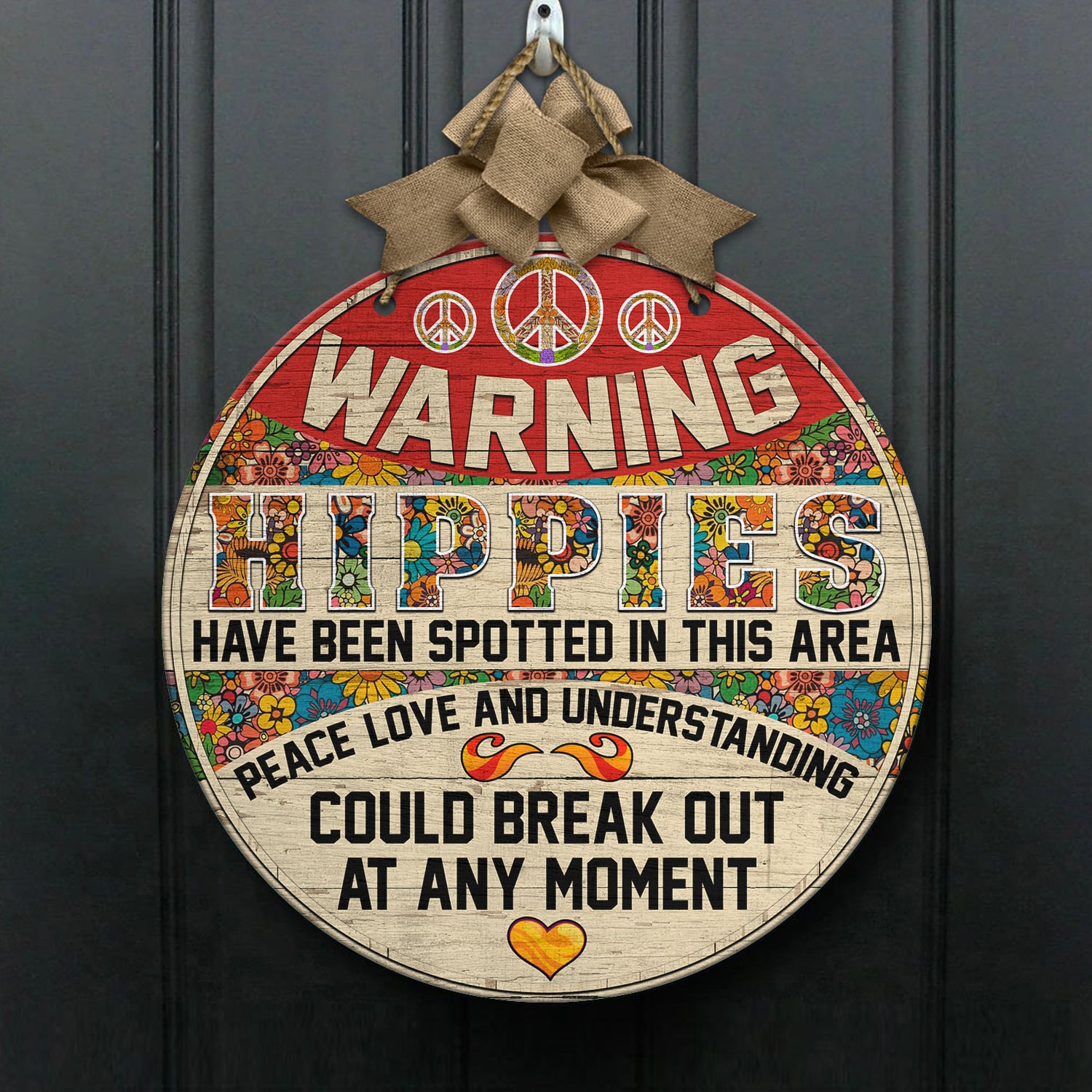 2UT. Warning Hippies Door Sign Mockup 1.1