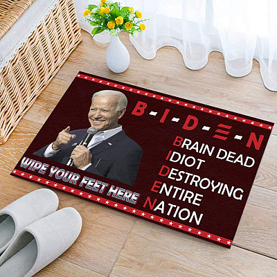 Alternative view of Biden Brain Dead Idiot Destroying Entire Nation Funny Anti Biden Entrance Indoor Outdoor Decorative Doormat
