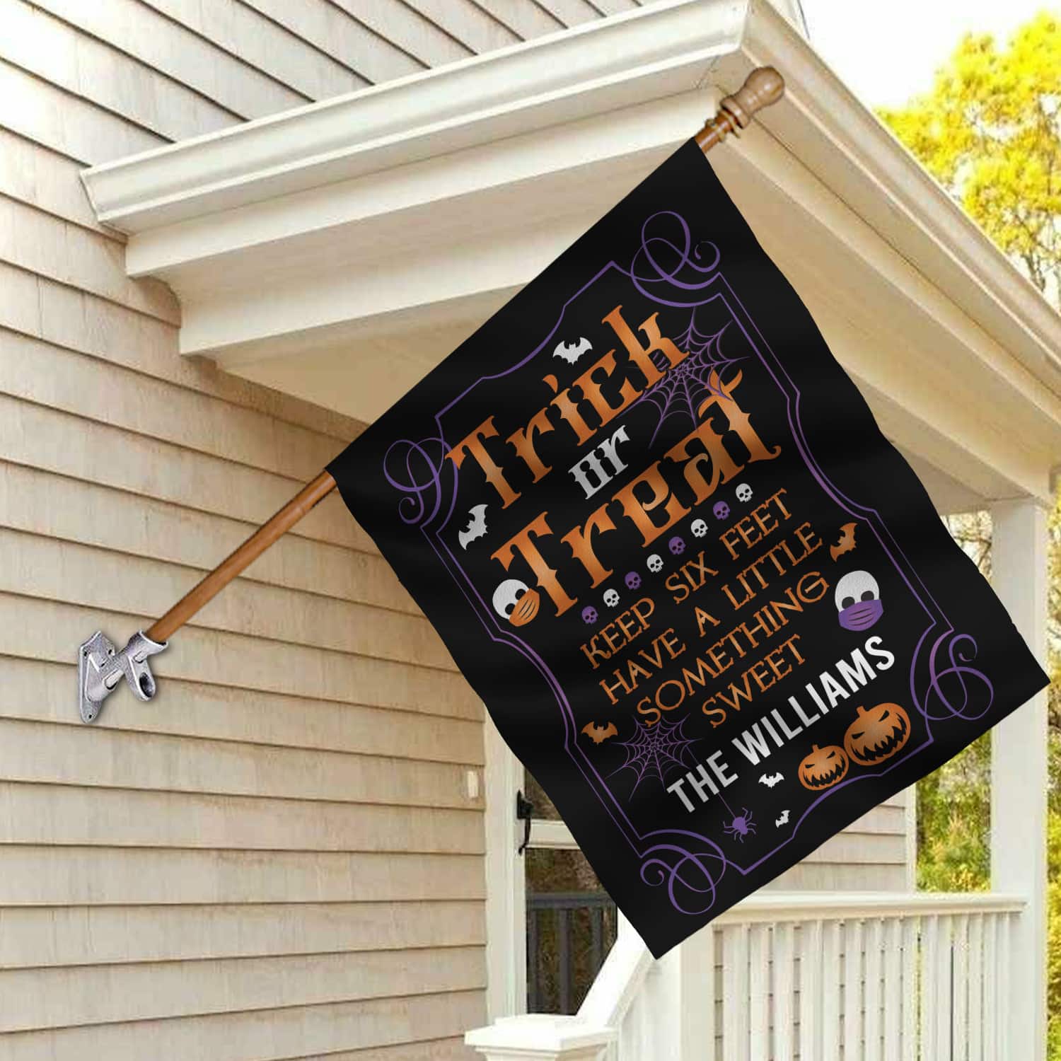 3LV. GAP Trick or Treat Keep 6 feet FLAG (Sample Design) House Flag Mockup 2