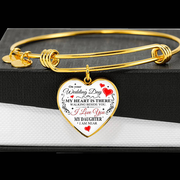 On Your Wedding Day My Heart Is There Walking Beside You My Daughter I'm Near Heart Pendant Necklace - Wedding Memorial Necklace