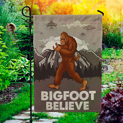Bigfoot Believe UFO Outdoor Indoor Decorative Garden Flag - House Flag - Wall Flag Funny Sasquatch Yeti Flag