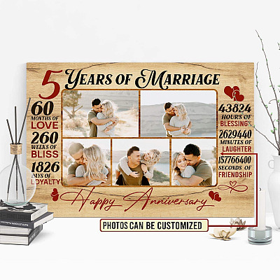 Personalized Photo 5 Years of Marriage 60 Months of Love Happy Anniversary Framed Canvas Prints - Unframed Poster