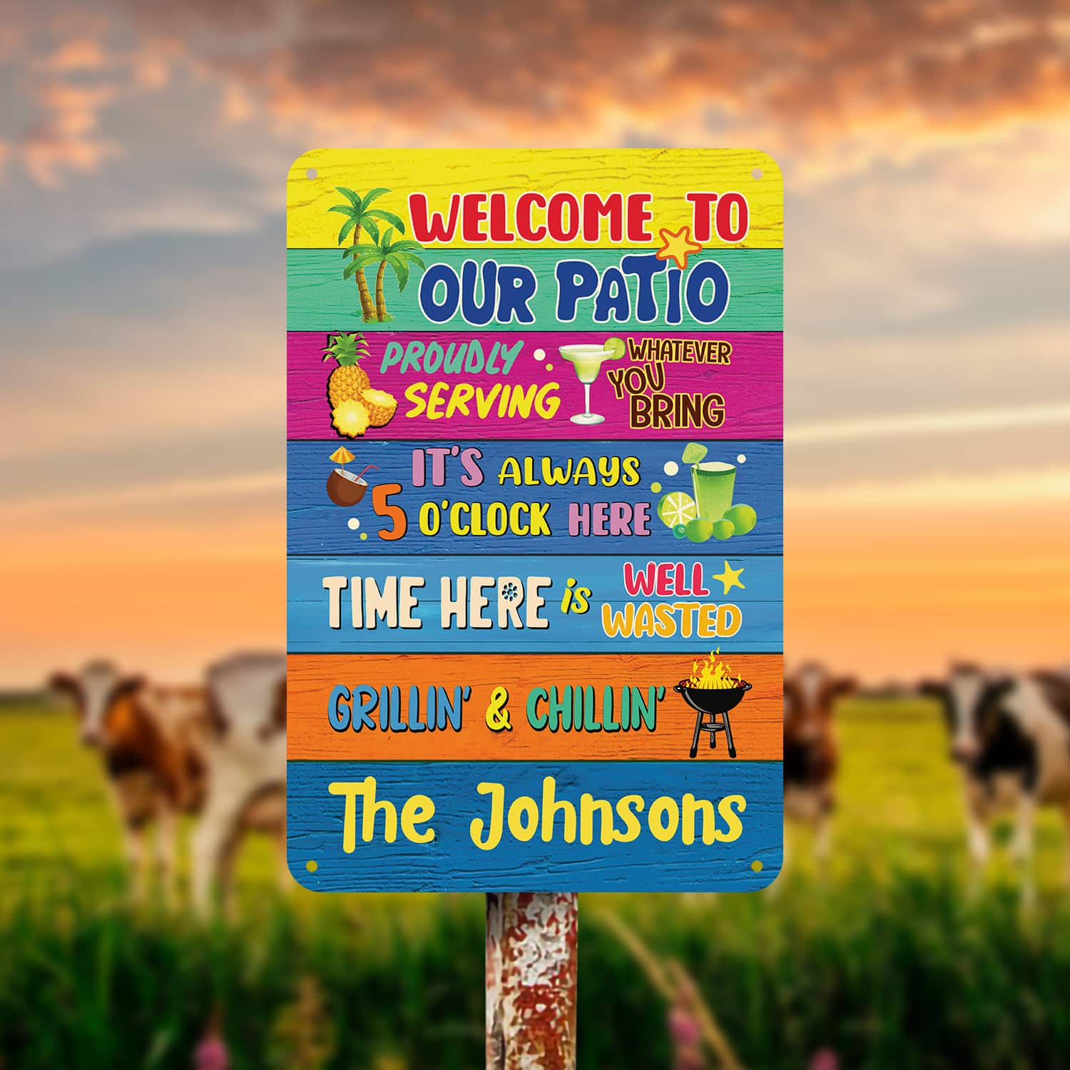 11. Welcome to Our Patio (Sample Design) Metal Sign Mockup 14