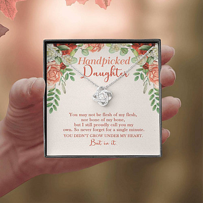 Handpicked Daughter Love Knot Necklace - Jewelry Gifts For Adopted Child From Mom Dad Adoption Keepsake