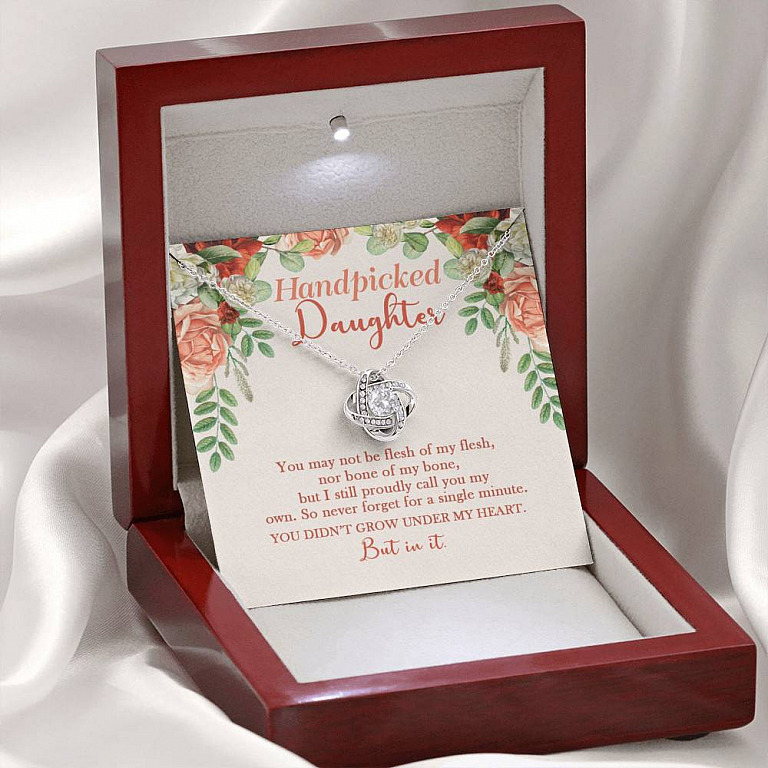Handpicked Daughter Love Knot Necklace - Jewelry Gifts For Adopted Child From Mom Dad Adoption Keepsake