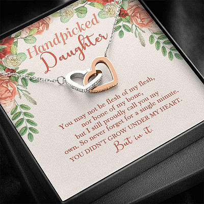 Handpicked Daughter Interlocking Hearts Pendant Necklace - Jewelry Gifts For Adopted Child From Mom Dad