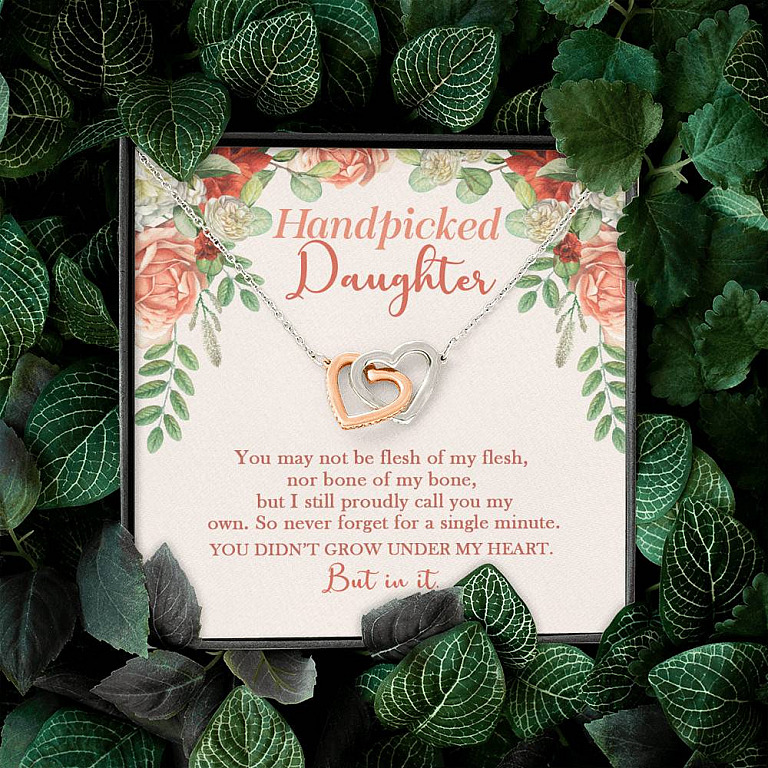 Handpicked Daughter Interlocking Hearts Pendant Necklace - Jewelry Gifts For Adopted Child From Mom Dad