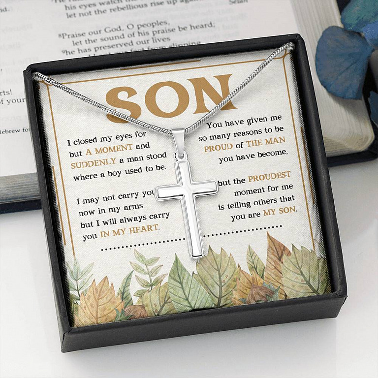 I Close My Eyes For But A Moment You Are My Son Artisan Crafted Cross Necklace For Son