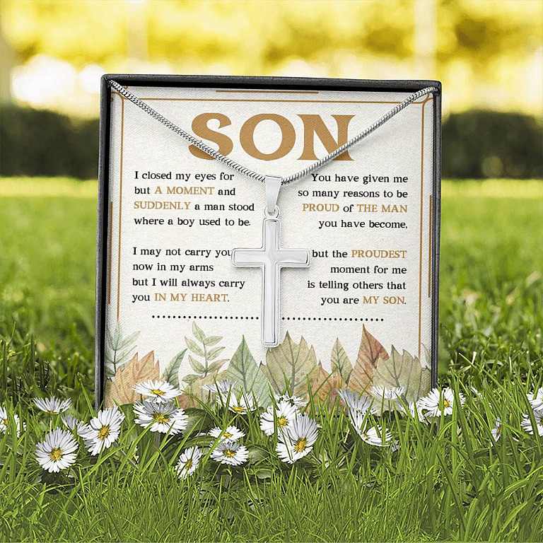 I Close My Eyes For But A Moment You Are My Son Artisan Crafted Cross Necklace For Son