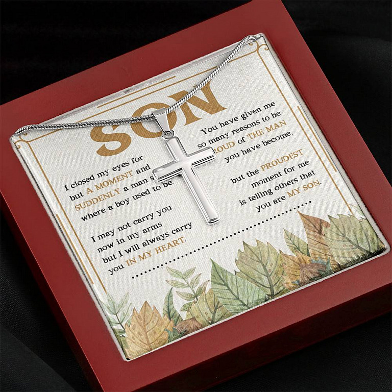 I Close My Eyes For But A Moment You Are My Son Artisan Crafted Cross Necklace For Son