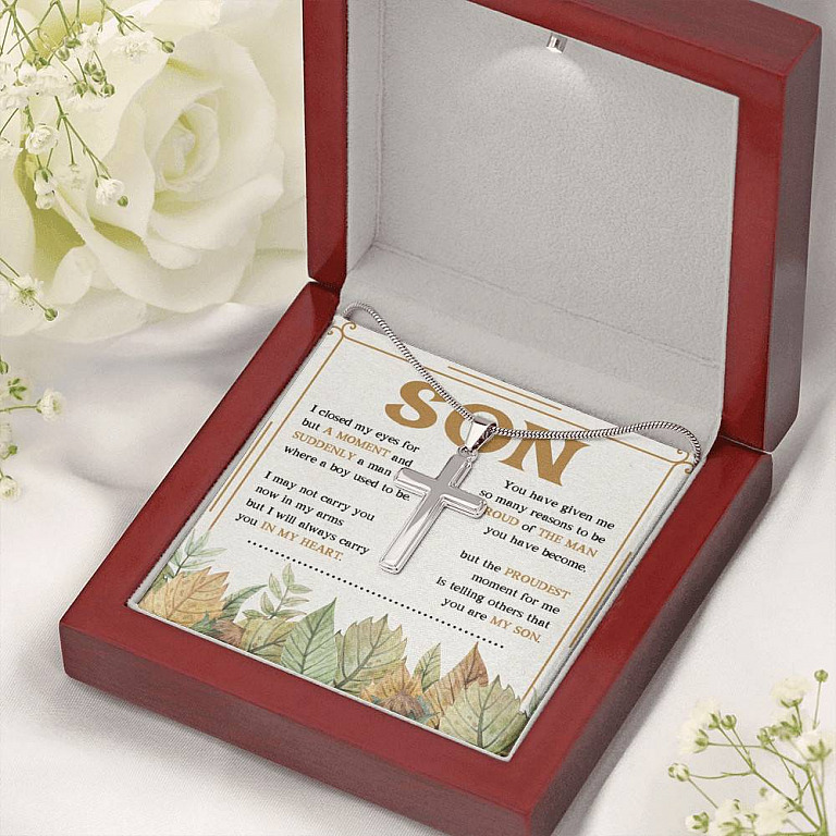 I Close My Eyes For But A Moment You Are My Son Artisan Crafted Cross Necklace For Son