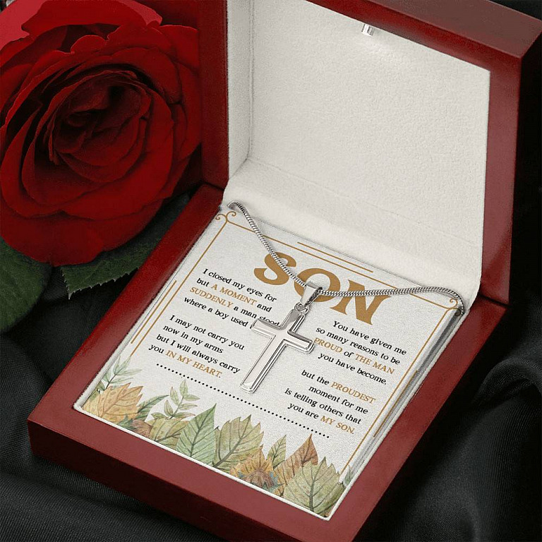I Close My Eyes For But A Moment You Are My Son Artisan Crafted Cross Necklace For Son