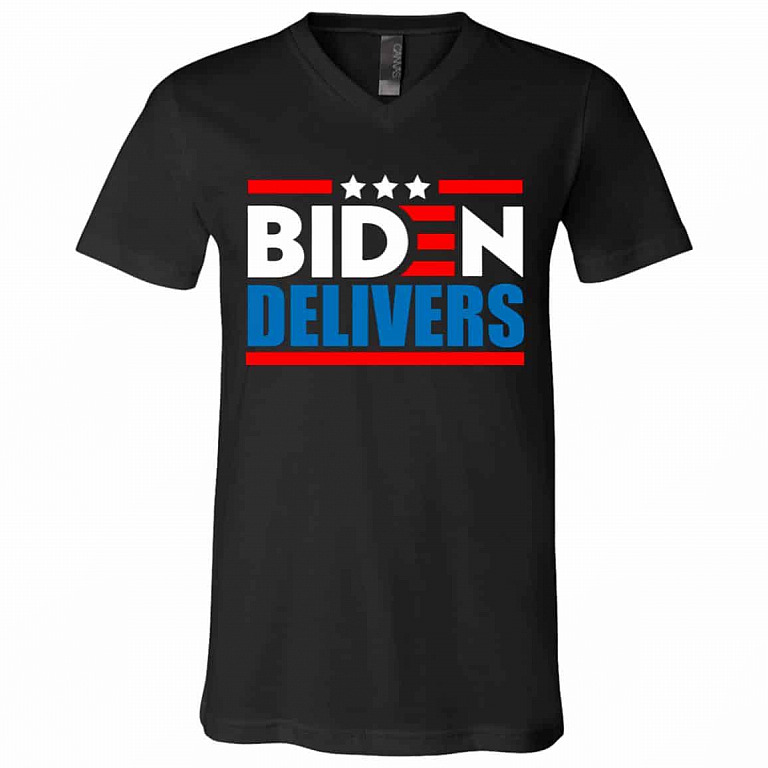 Biden Delivers T-Shirt, Black, V-Neck T-Shirt