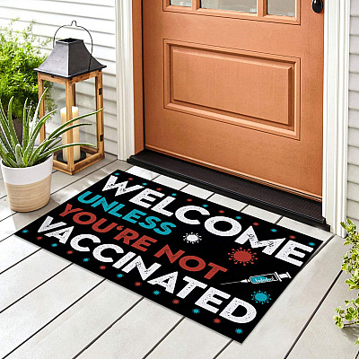Alternative view of Welcome Unless You're Not Vaccinated Dark House Doormat - Outdoor Indoor Doormat
