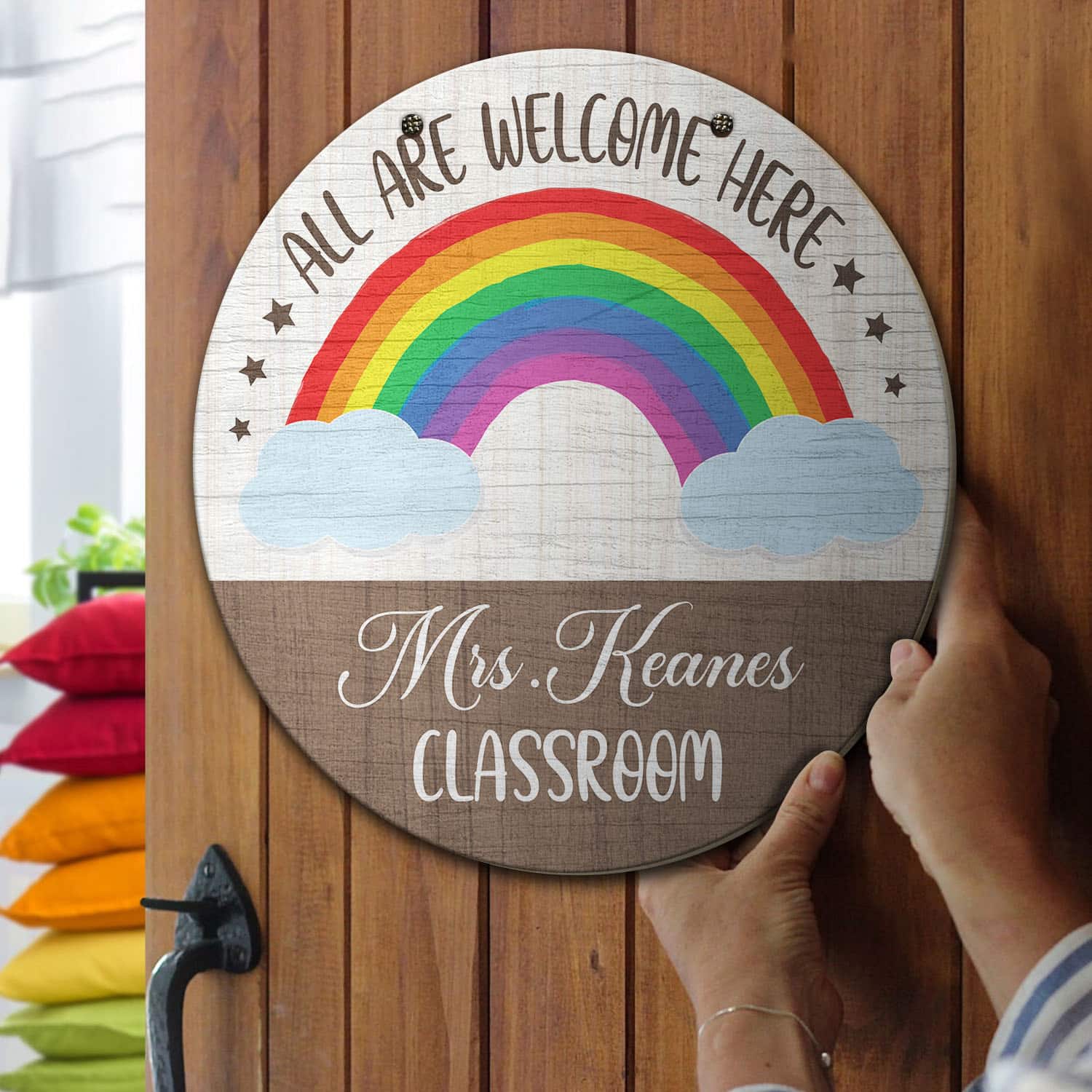 4O. Welcome Here (Sample Design) Door Sign Mockup 13