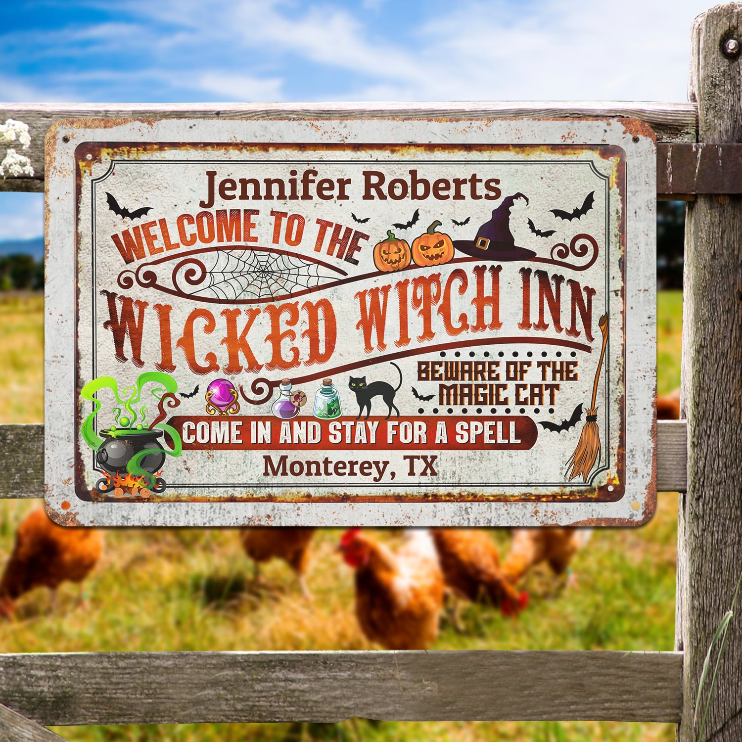 13. Welcome Wicked Witch Inn (Sample Design) Metal Sign Mockup 5