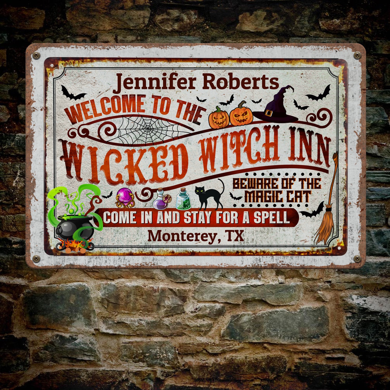 13. Welcome Wicked Witch Inn (Sample Design) Metal Sign Mockup 7