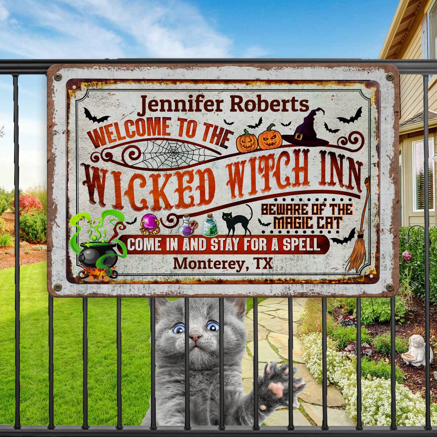 13. Welcome Wicked Witch Inn (Sample Design) Metal Sign Mockup 11