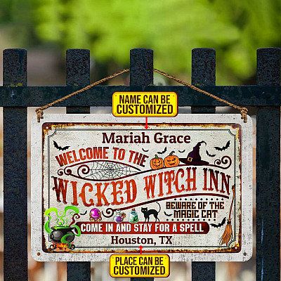 Alternative view of Welcome to The Wicked Witch Inn Come in And Stay for A Spell Personalized Halloween Metal Sign - Halloween Indoor Outdoor Decor