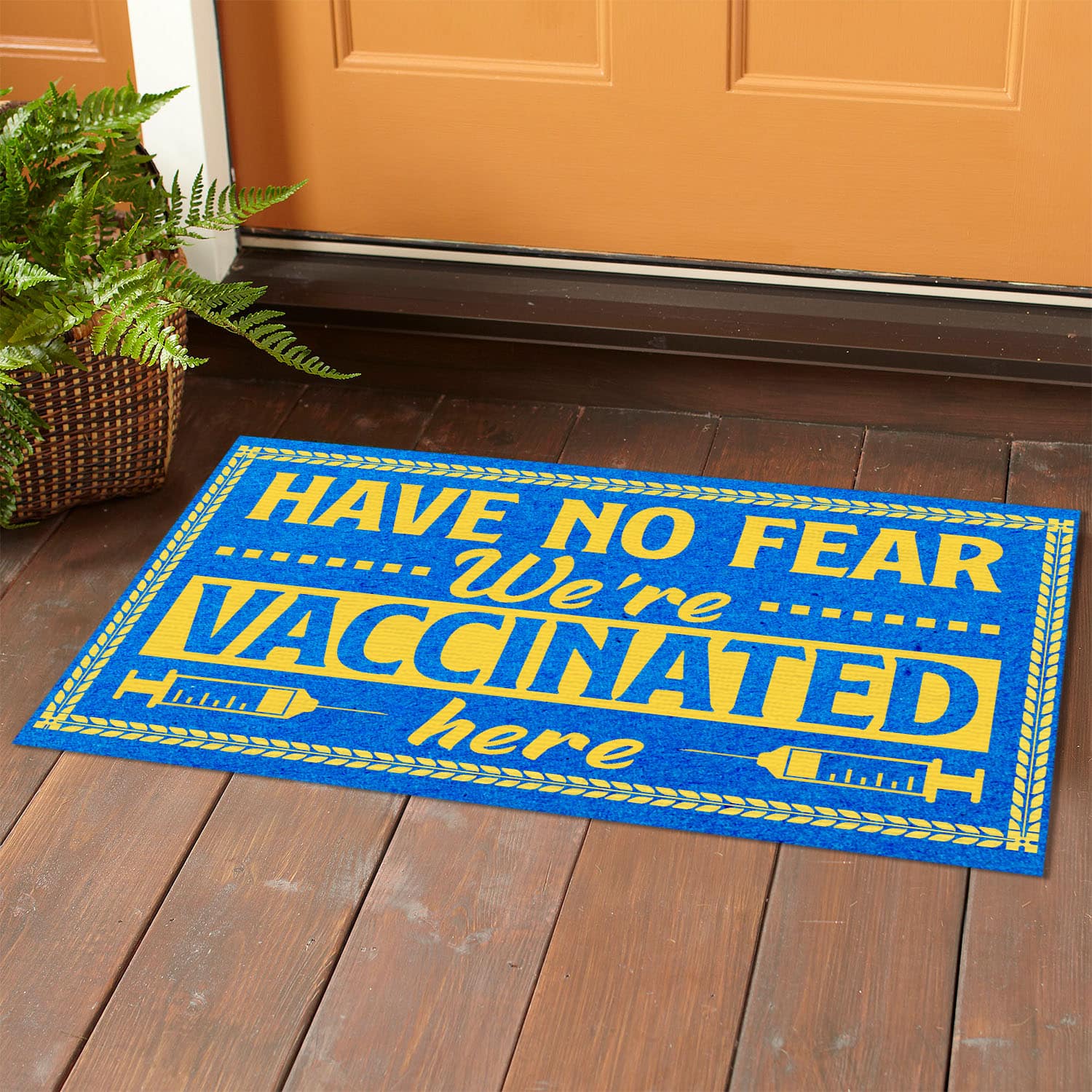 2 HG. Vaccinated Here(2) Doormat mockup 1