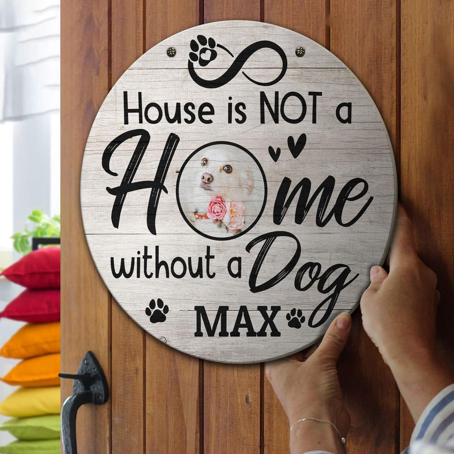 4O. Without A Dog-sample design Door Sign Mockup 13